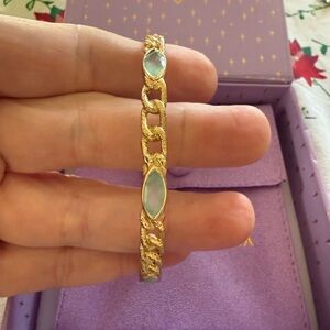 Melinda Maria gold bangle with aqua gemstones